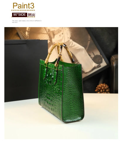 Brand Genuine Leather Real Bamboo Women's Bag Crocodile Pattern Handbag Portable Tote Bag Mom Tide Shoulder Messenger Bags