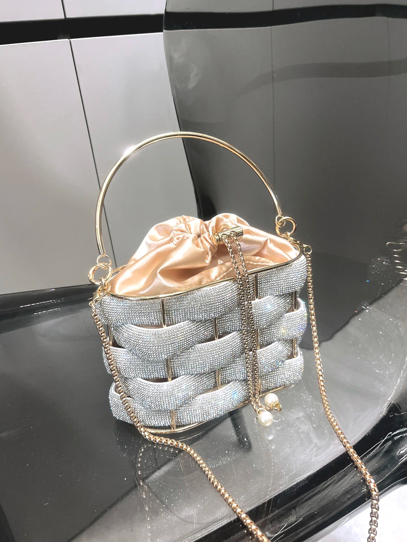 handmade Rhinestones Evening clutch Bag Purses and handbag luxury Designer shoulder bag Shiny Crystal Clutch purse bucket bag