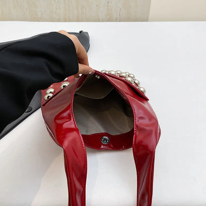 New Genuine Leather Rivet Bucket Bag Fashionabl Personality Trendy Cool Polka Dot Rivet Casual Luxury Brand Underarm Bag Handbag