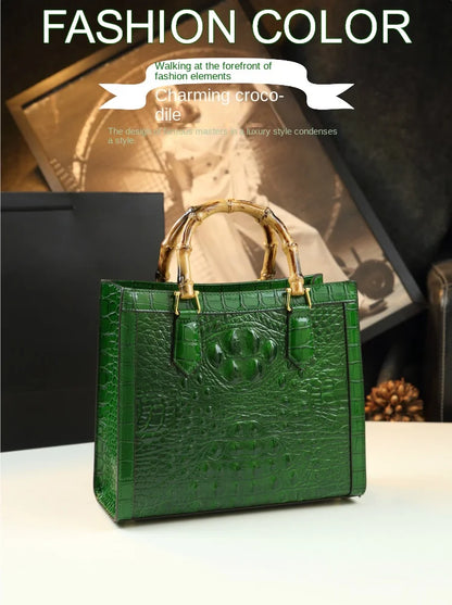Brand Genuine Leather Real Bamboo Women's Bag Crocodile Pattern Handbag Portable Tote Bag Mom Tide Shoulder Messenger Bags