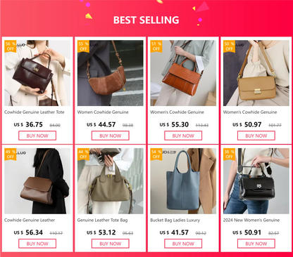 Cowhide Genuine Leather Tote Bag for Women Soft Natural Cow Leather Handbag Fashion Crossbody Bags Female Shoulder Handbag Lady