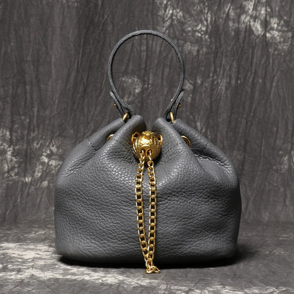 Handmade Cowhide Leather Bucket Bag