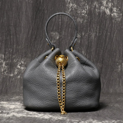 Handmade Cowhide Leather Bucket Bag