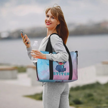 Custom Large SLilo And Stitch Cartoon Tote Bag Women Anime Shopping Shoulder Beach Gym Travel Bag