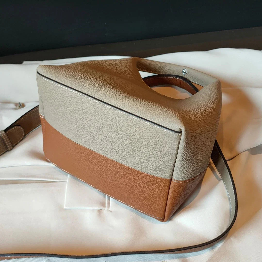 TOGO Cowhide Bucket Bag With Niche Design Color Blocking Luxury Designer Single Shoulder Diagonal Cross Women's Bag Tote Bag