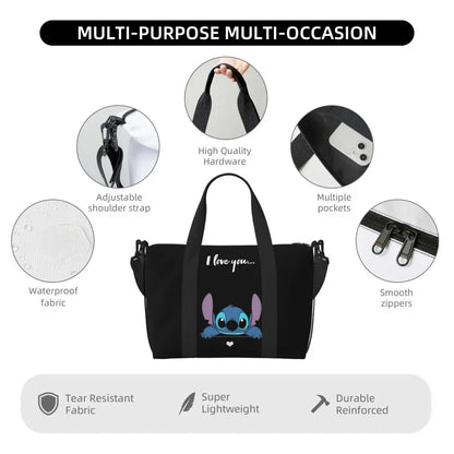 Custom Large SLilo And Stitch Cartoon Tote Bag Women Anime Shopping Shoulder Beach Gym Travel Bag