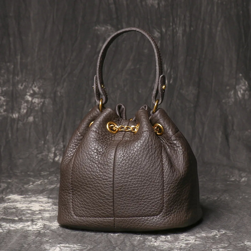 Handmade Cowhide Leather Bucket Bag