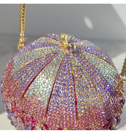 Alizekerr Hot Air Balloon Shaped Crystal Evening Bags Women Luxury Classy Unique Rhinestone Circular Clutch Purses Wedding Party