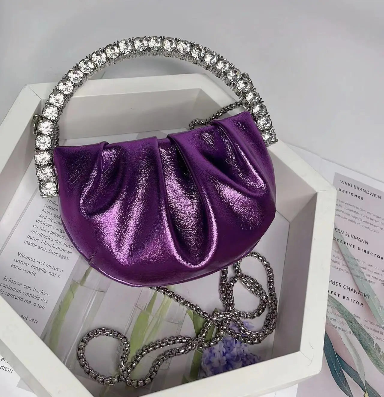 Luxury Circular Metal Handle Mini Bag Women Handbag Glitter Shiny Rhinestone Evening Bag Wedding Party Clutch Purse Shoulder Bag