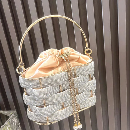 handmade Rhinestones Evening clutch Bag Purses and handbag luxury Designer shoulder bag Shiny Crystal Clutch purse bucket bag