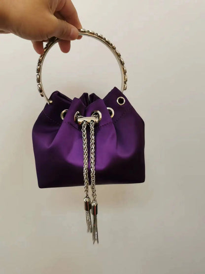 WOMEN BAG High Quality Silk Bucket Bags Diamonds Female Personalized Shoulder Tassels Chains Handbags For Women Crossbady Bag