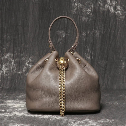 Handmade Cowhide Leather Bucket Bag