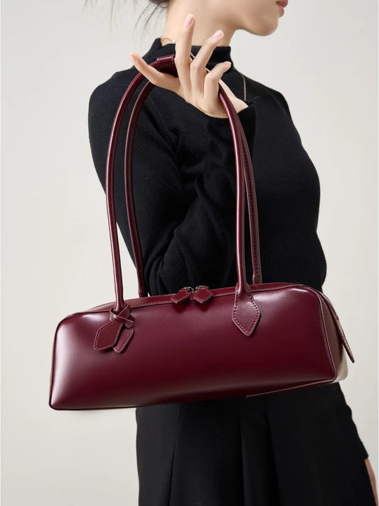 2025 New Genuine Leather Women's Shoulder Bag luxury Cowhide ladies handbag baguette bag female Commuter Shopping Underarm Bag