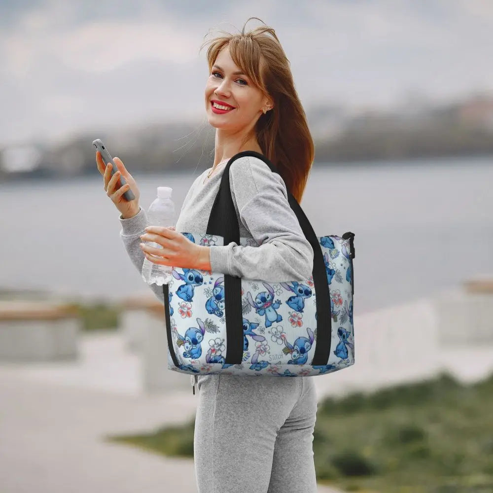 Custom Large SLilo And Stitch Cartoon Tote Bag Women Anime Shopping Shoulder Beach Gym Travel Bag