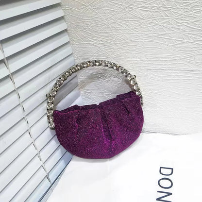 Luxury Circular Metal Handle Mini Bag Women Handbag Glitter Shiny Rhinestone Evening Bag Wedding Party Clutch Purse Shoulder Bag