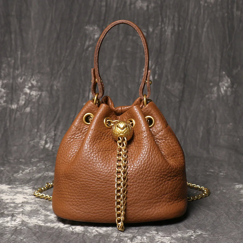 Handmade Cowhide Leather Bucket Bag
