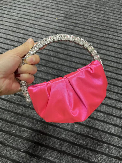 Luxury Circular Metal Handle Mini Bag Women Handbag Glitter Shiny Rhinestone Evening Bag Wedding Party Clutch Purse Shoulder Bag