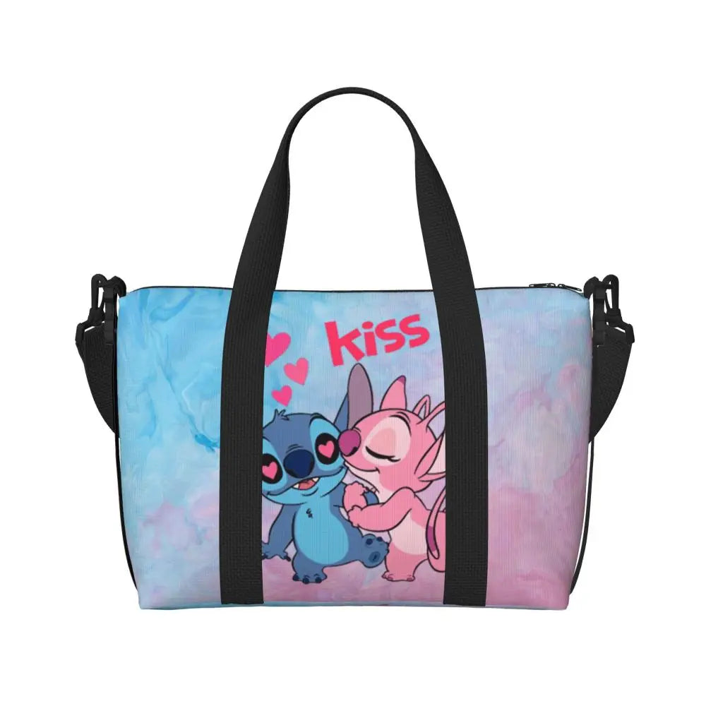 Custom Large SLilo And Stitch Cartoon Tote Bag Women Anime Shopping Shoulder Beach Gym Travel Bag