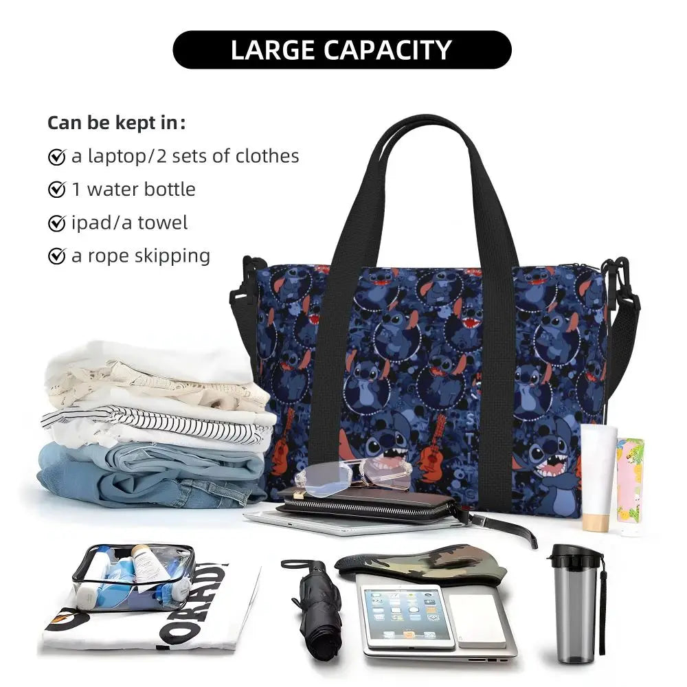 Custom Large SLilo And Stitch Cartoon Tote Bag Women Anime Shopping Shoulder Beach Gym Travel Bag