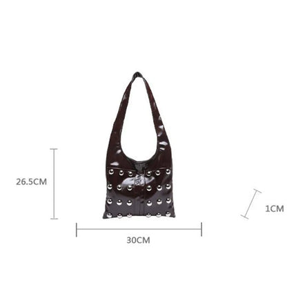 New Genuine Leather Rivet Bucket Bag Fashionabl Personality Trendy Cool Polka Dot Rivet Casual Luxury Brand Underarm Bag Handbag