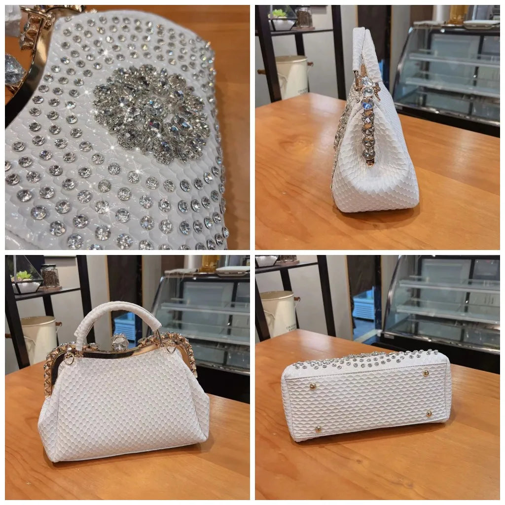 2024 New Luxury Fashion Diamonds Women's Handbags Leather Design Clip Rhinestone Bag Portable Tote Shoulder Messenger Bags