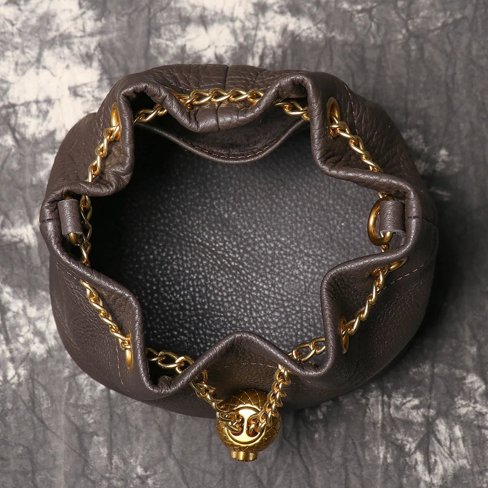 Handmade Cowhide Leather Bucket Bag
