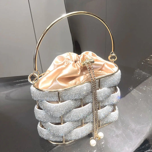 handmade Rhinestones Evening clutch Bag Purses and handbag luxury Designer shoulder bag Shiny Crystal Clutch purse bucket bag