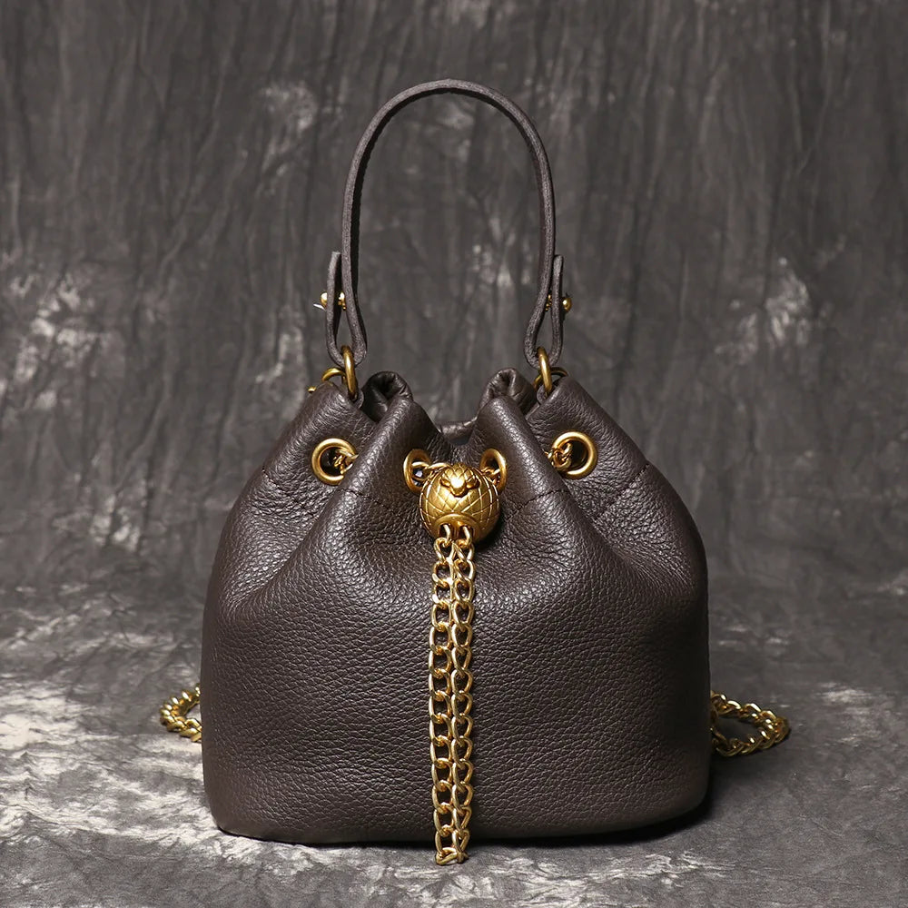 Handmade Cowhide Leather Bucket Bag