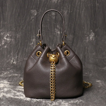 Handmade Cowhide Leather Bucket Bag