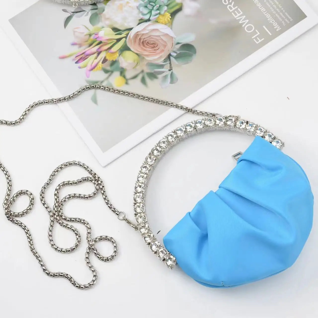 Luxury Circular Metal Handle Mini Bag Women Handbag Glitter Shiny Rhinestone Evening Bag Wedding Party Clutch Purse Shoulder Bag