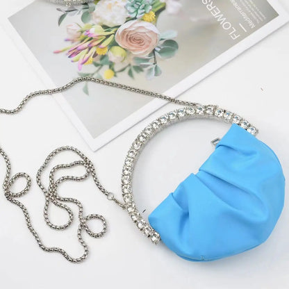Luxury Circular Metal Handle Mini Bag Women Handbag Glitter Shiny Rhinestone Evening Bag Wedding Party Clutch Purse Shoulder Bag