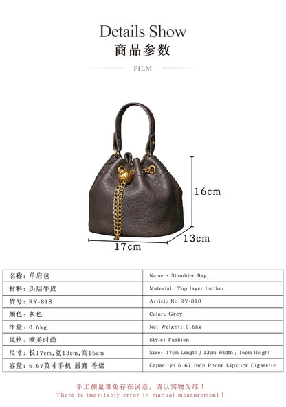 Handmade Cowhide Leather Bucket Bag