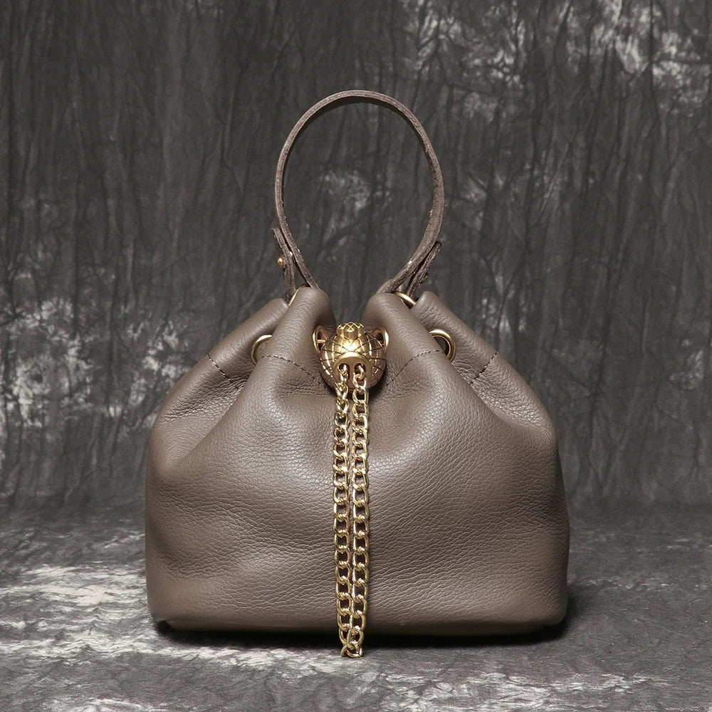 Handmade Cowhide Leather Bucket Bag