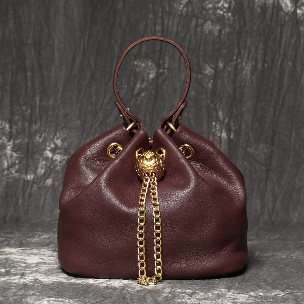Handmade Cowhide Leather Bucket Bag