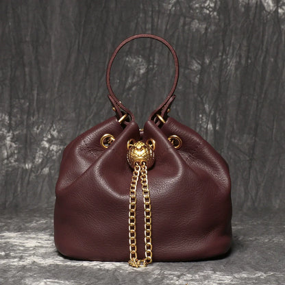 Handmade Cowhide Leather Bucket Bag