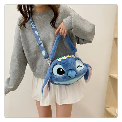 Disney New Lilo & Stitch Plush Toys Kawaii Plush Messenger Bag Girl Handbag Anime Stuffed Toys Children Cartoon Plushie Soft Bag