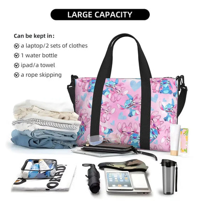 Custom Large SLilo And Stitch Cartoon Tote Bag Women Anime Shopping Shoulder Beach Gym Travel Bag