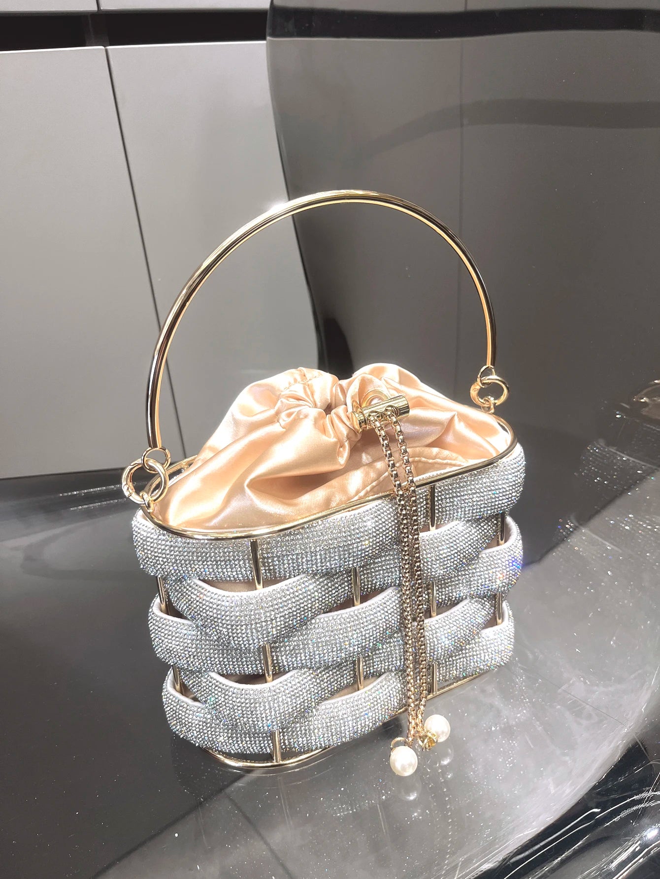 handmade Rhinestones Evening clutch Bag Purses and handbag luxury Designer shoulder bag Shiny Crystal Clutch purse bucket bag