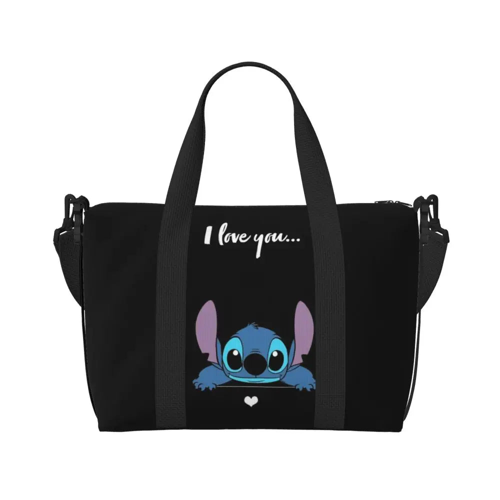 Custom Large SLilo And Stitch Cartoon Tote Bag Women Anime Shopping Shoulder Beach Gym Travel Bag
