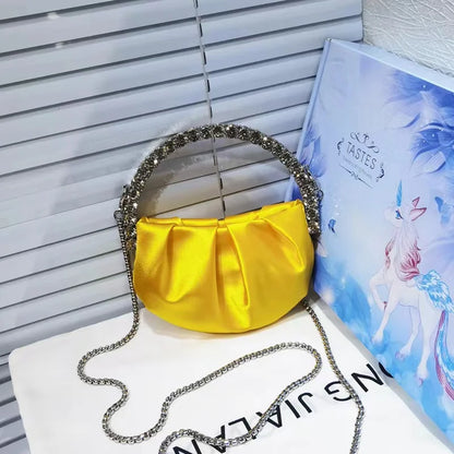 Luxury Circular Metal Handle Mini Bag Women Handbag Glitter Shiny Rhinestone Evening Bag Wedding Party Clutch Purse Shoulder Bag