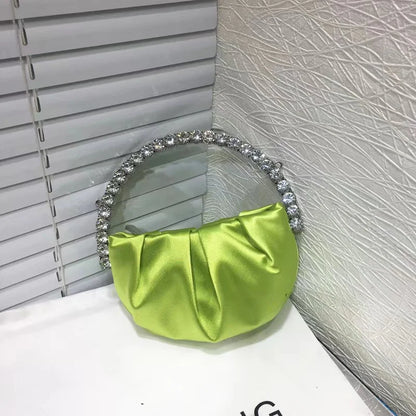 Luxury Circular Metal Handle Mini Bag Women Handbag Glitter Shiny Rhinestone Evening Bag Wedding Party Clutch Purse Shoulder Bag