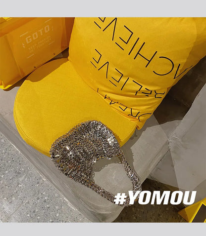 Women Bags Silver Metal Evening Bags Sequins Chain Woven Bag Hollow Clutch Purse Female Travel Holiday Shoulder Bag Handbag