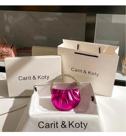 Luxury Circular Metal Handle Mini Bag Women Handbag Glitter Shiny Rhinestone Evening Bag Wedding Party Clutch Purse Shoulder Bag