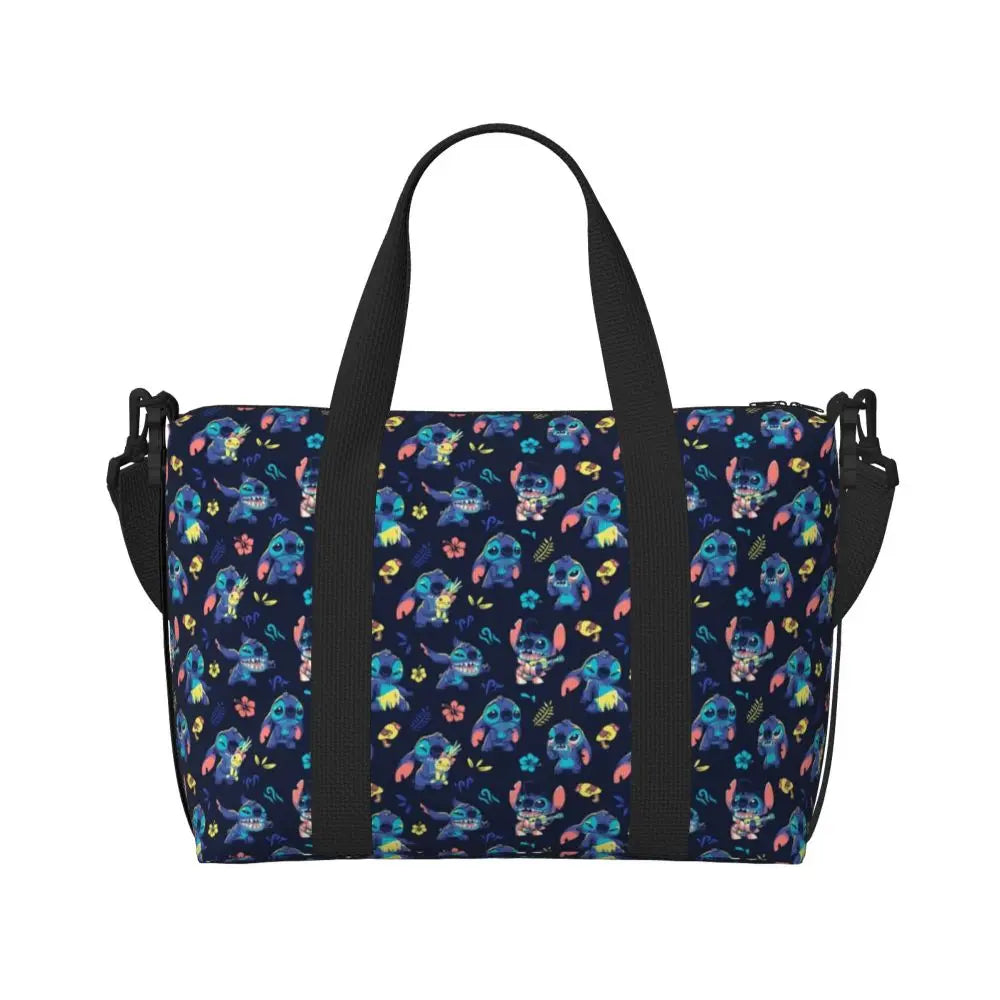 Custom Large SLilo And Stitch Cartoon Tote Bag Women Anime Shopping Shoulder Beach Gym Travel Bag