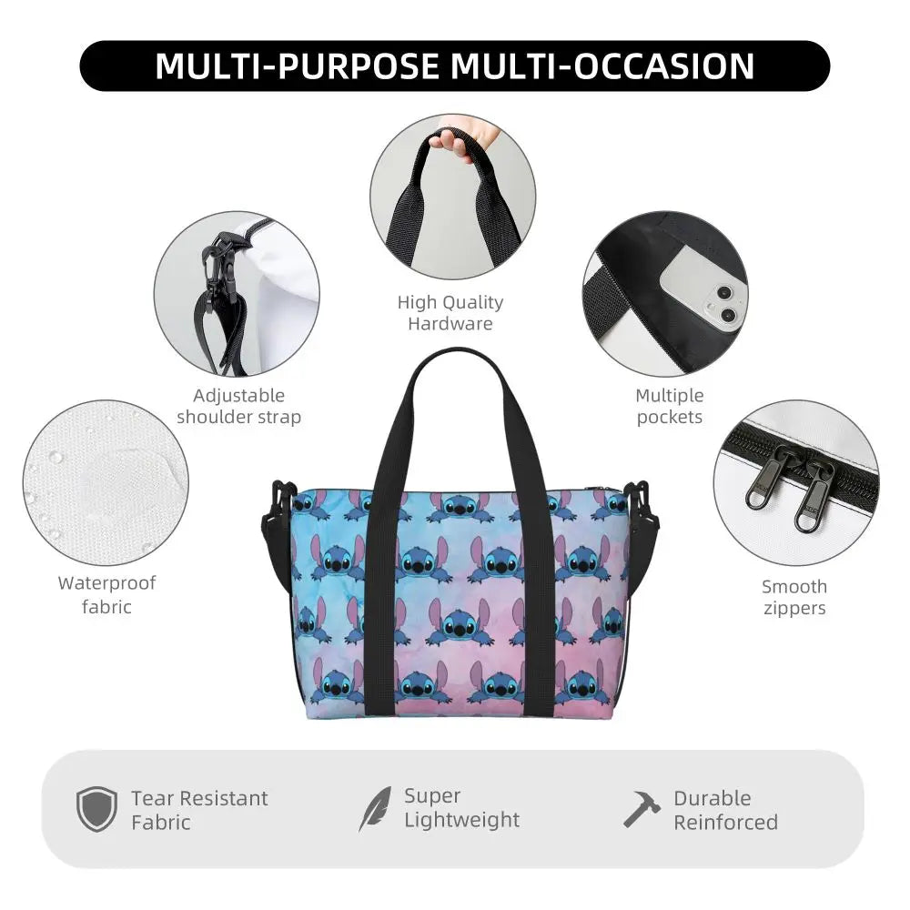 Custom Large SLilo And Stitch Cartoon Tote Bag Women Anime Shopping Shoulder Beach Gym Travel Bag