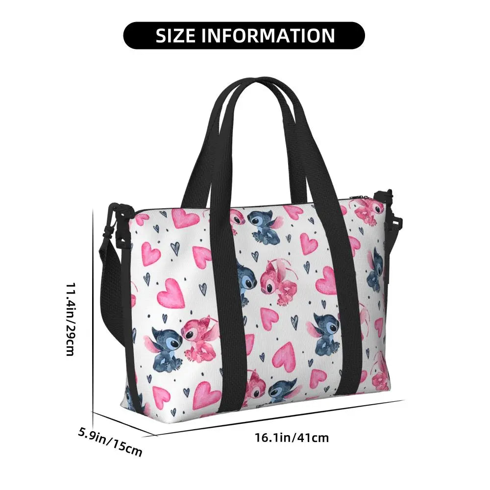 Custom Large SLilo And Stitch Cartoon Tote Bag Women Anime Shopping Shoulder Beach Gym Travel Bag