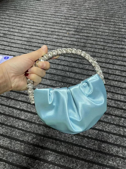 Luxury Circular Metal Handle Mini Bag Women Handbag Glitter Shiny Rhinestone Evening Bag Wedding Party Clutch Purse Shoulder Bag