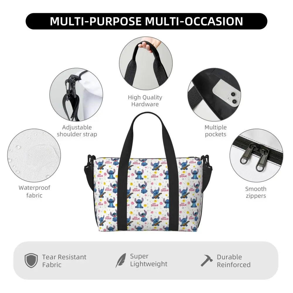 Custom Large SLilo And Stitch Cartoon Tote Bag Women Anime Shopping Shoulder Beach Gym Travel Bag