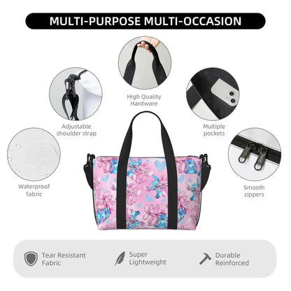 Custom Large SLilo And Stitch Cartoon Tote Bag Women Anime Shopping Shoulder Beach Gym Travel Bag