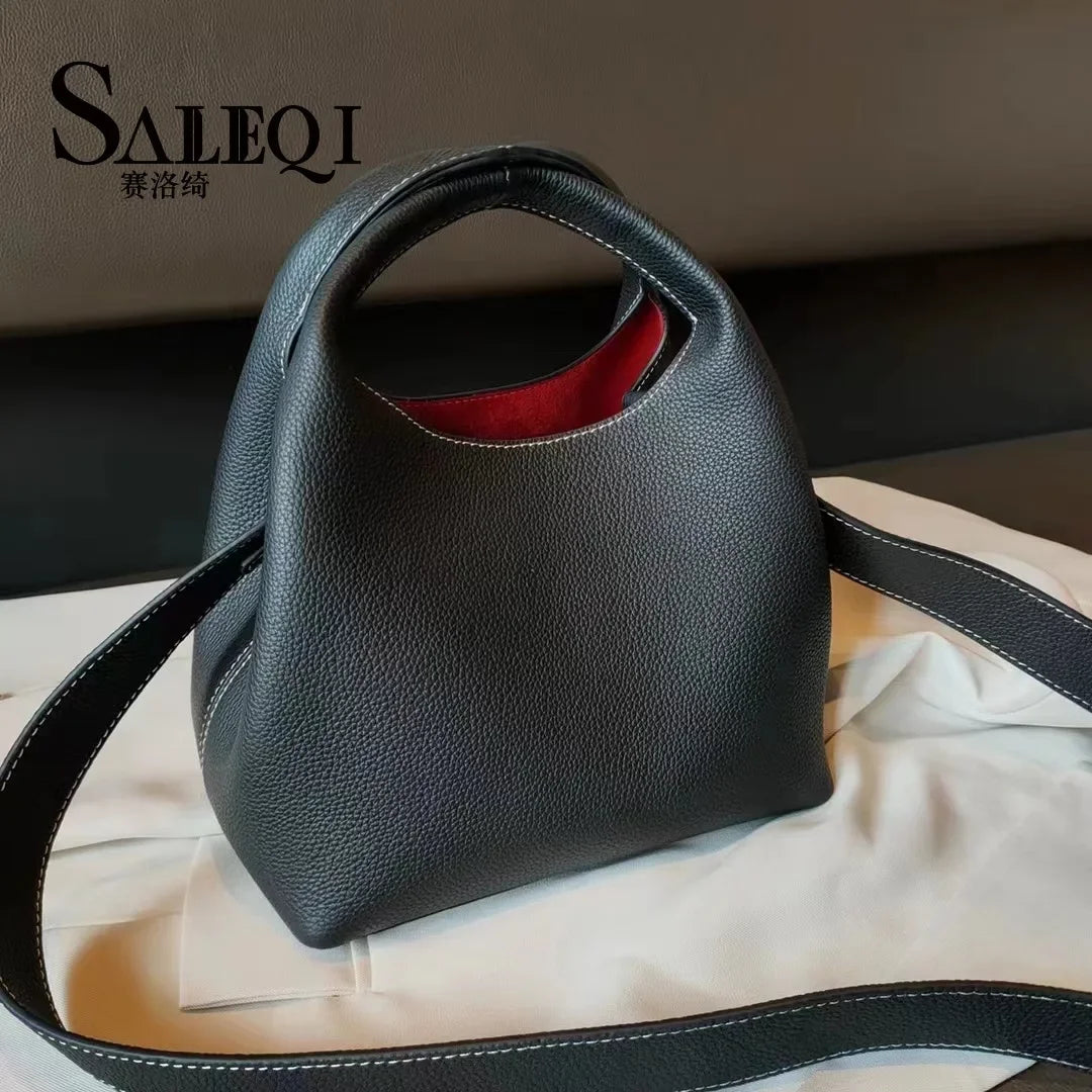 TOGO Cowhide Bucket Bag With Niche Design Color Blocking Luxury Designer Single Shoulder Diagonal Cross Women's Bag Tote Bag